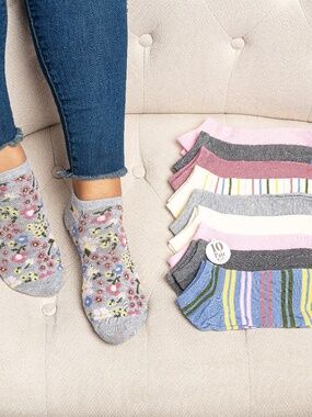 Alexa Rose Women's 10-Pack No-Show Socks Floral & Stripes Multicolor